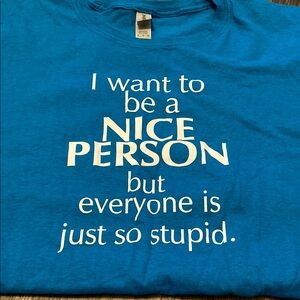 Blue Graphic Tee with Humorous Quote